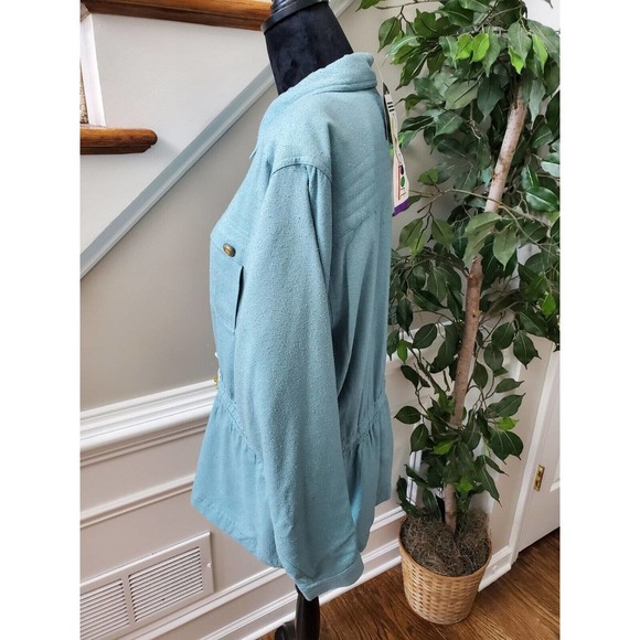 CA Sports Women's Solid Blue 100% Silk Buttons Front Long Sleeve Casual Jacket L - Picture 5 of 10